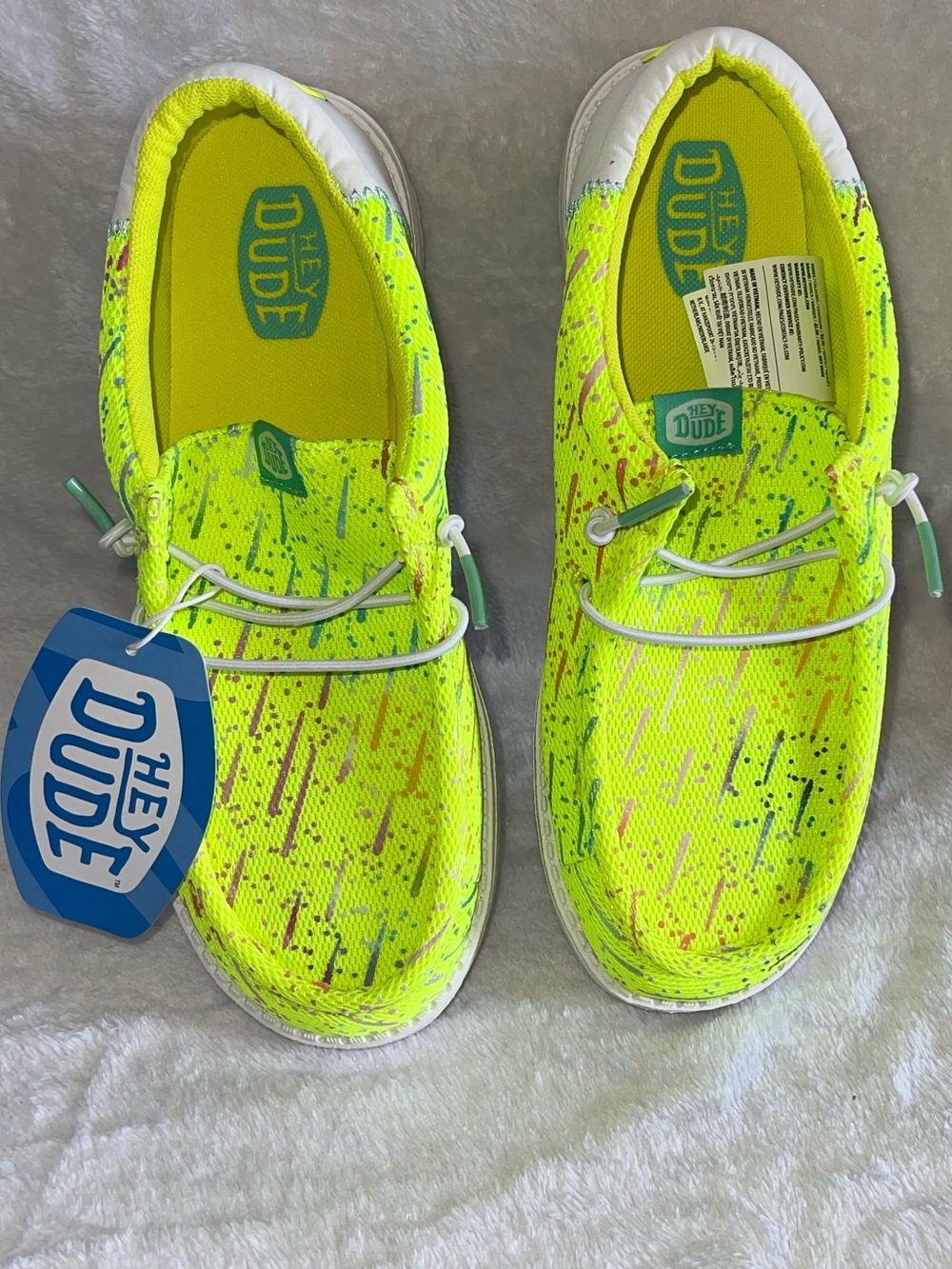 Hey Dude Neon Yellow Speckled Slip-On Sneakers